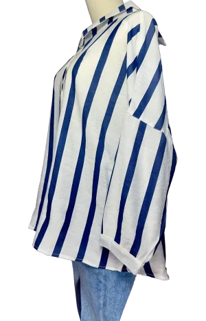 Open Back White Blue Stripe Shirt