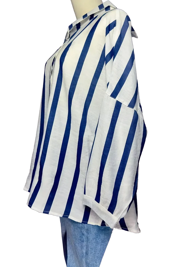 Open Back White Blue Stripe Shirt