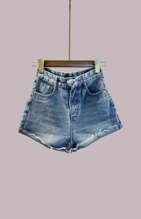 Frayed Raw Hem Denim Shorts