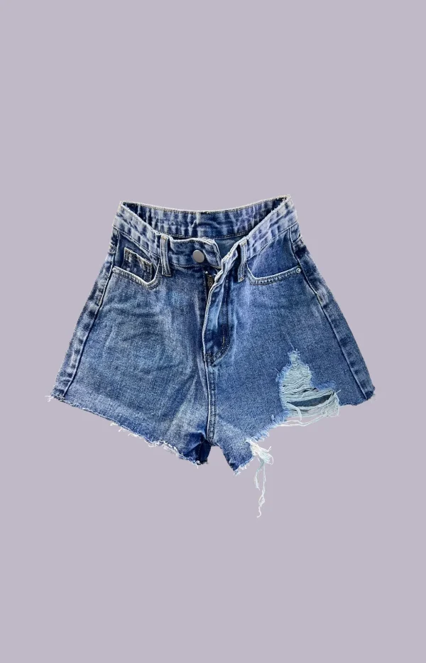 Ripped Hem High Waisted Shorts