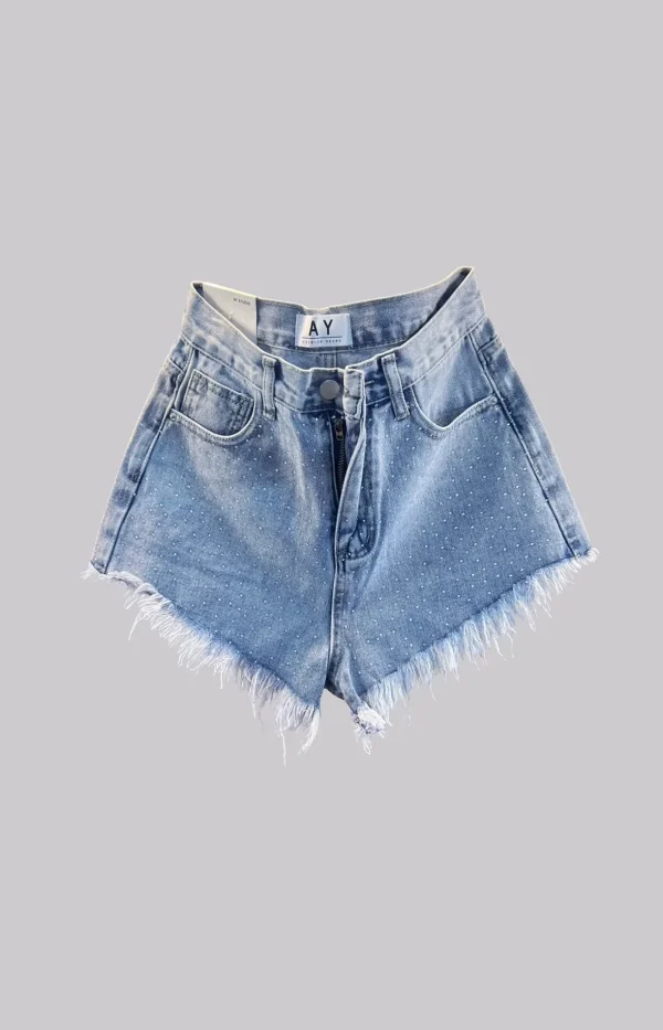 Studded Frayed Hem Denim Shorts