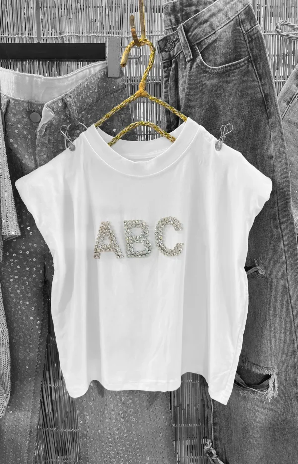 ABC Rhinestone White T-Shirt