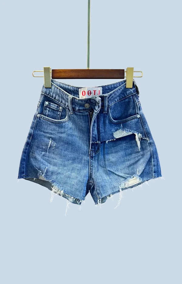 Ootj Layered Ripped Frayed Denim Shorts