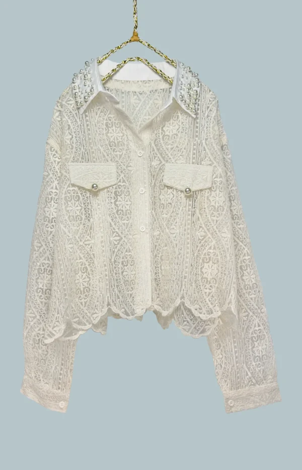 Faux Pearl Embellished Lace Shirt